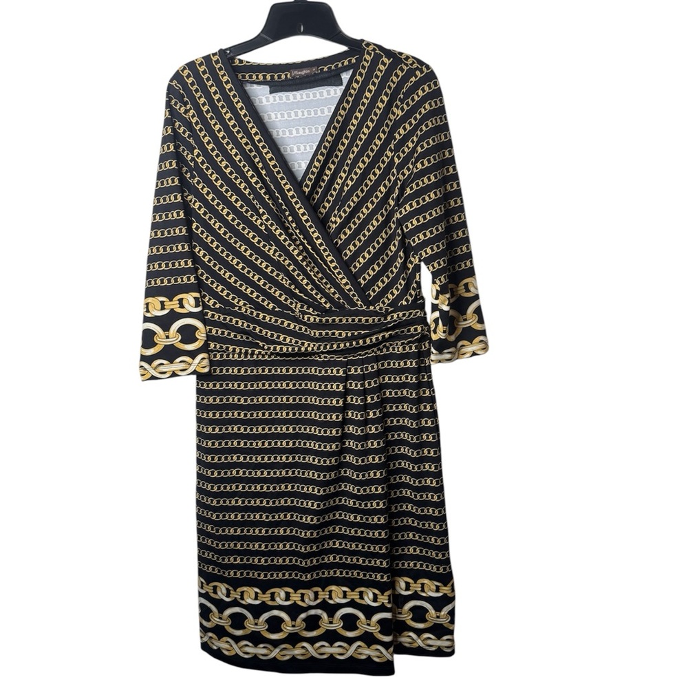 J. McLaughlin Black and Gold Chain Pattern Dress